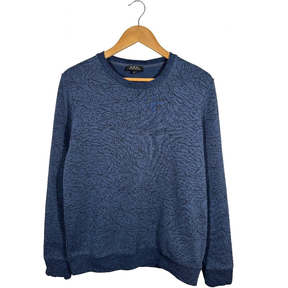 A.P.C. Cotton All Over Print Sweatshirt Size Medium Blue